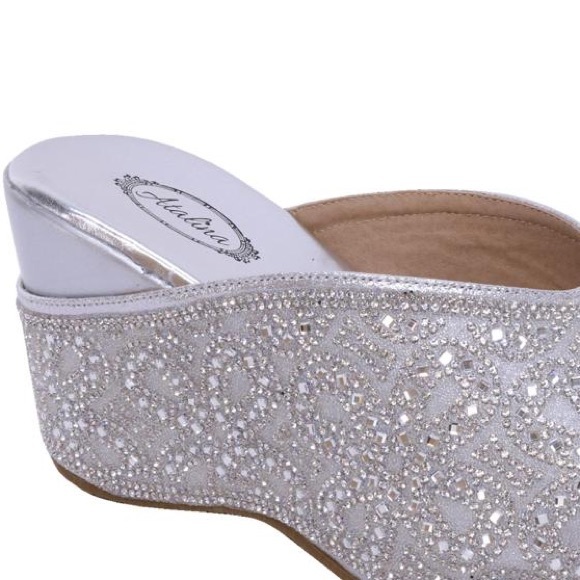 Italina Elegant Silver Jewel Rhinestone Heeled Wedge - Picture 6 of 9